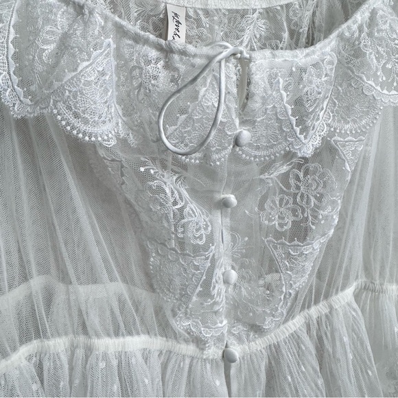 For Love & Lemons Forever Bridal Robe White Lace Sheer Wedding Feminine XL - Picture 5 of 10